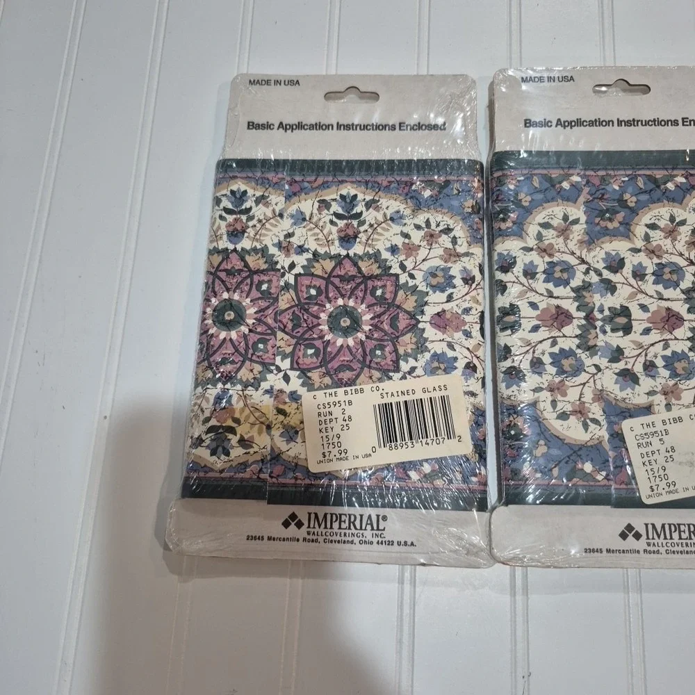 Ashley Taylor Stained Glass Wallpaper Border 10 Yds NOS Imperial Floral CS5951B